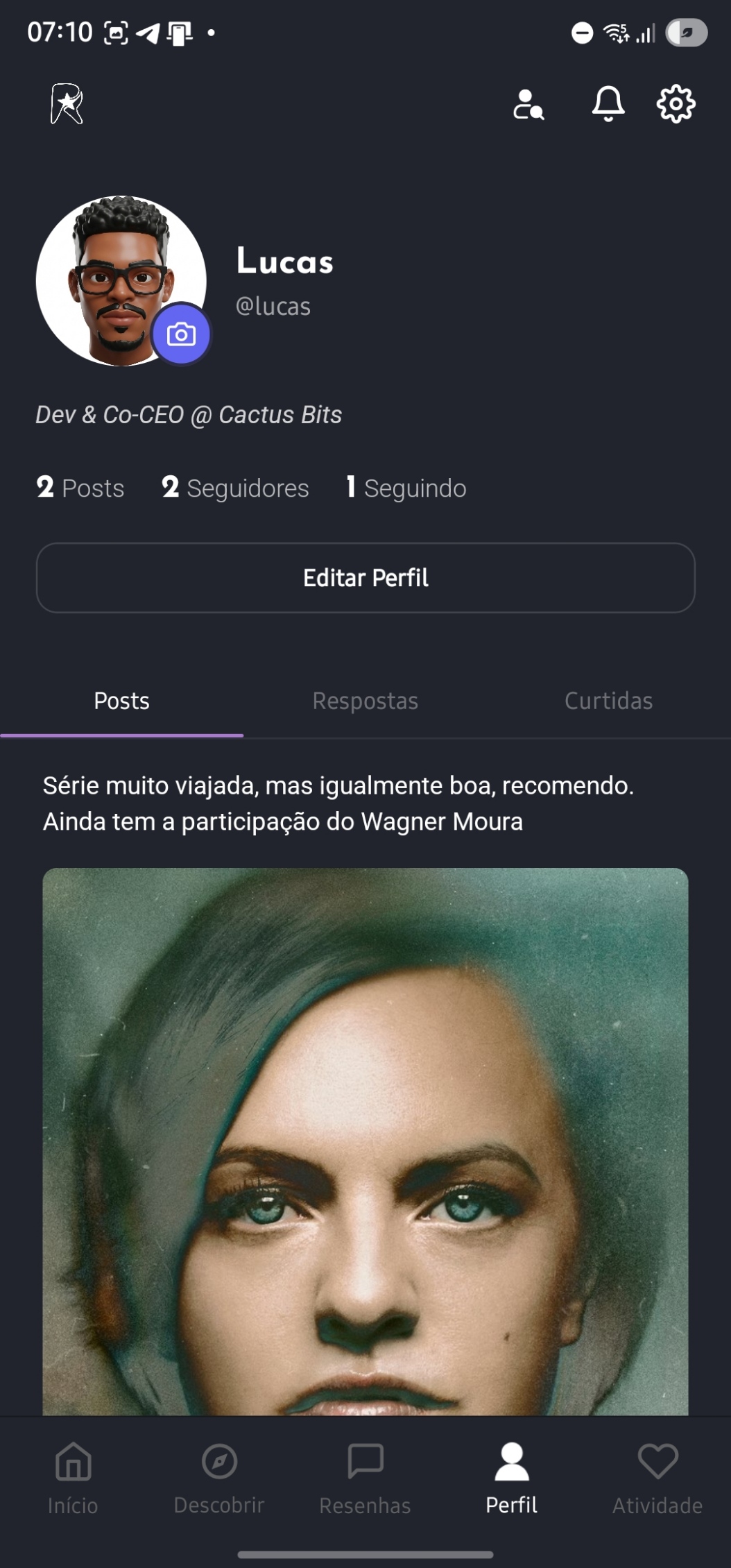 Sua identidade na plataforma.